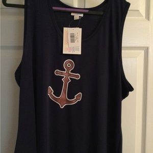 New with Tags Lularoe 3X Tank top in navy with pink anchor